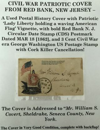 1862 Civil War Red Bamk Jersey Cds Patriotic Cork Killer Flag Cover Envelope