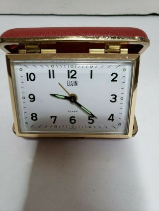 Vintage Elgin Red Case Travel Alarm Clock Made In Japan Illuminates