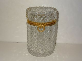 Vintage French Cut Glass Crystal Casket Trinket Box W/gold Ormolu Pristine Cond.