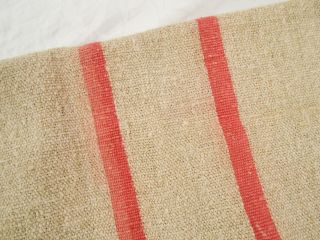 Vtg Antique Rose Stripe European Hemp Linen Fabric Feed Sack Grain Bag 51x23