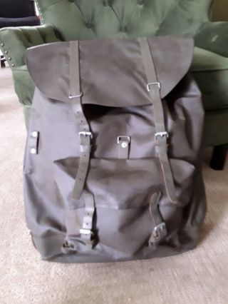 Vintage Swiss Army Military Waterproof Leather And Rubber Backpack Rucksack