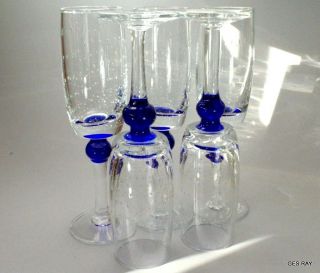 Murano Art Glass Cobalt Champagne Flutes Bubbles Bullicante Mid Century Modern