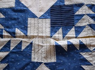 6468 9 antique 1880 - 90 ' s Basket quilt blocks,  cadet blue & shirting 2