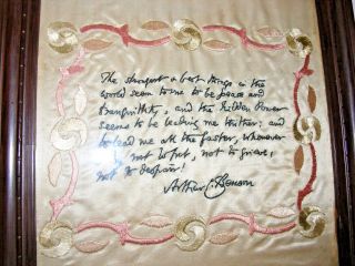 Artist Hand Embroidered,  Embroidery Picture Poem On Silk Arthur Benson