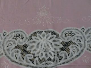 Gorgeous Baby Pink Tambour Lace ? & Embroidery Vintage Tablecloth W/napkins