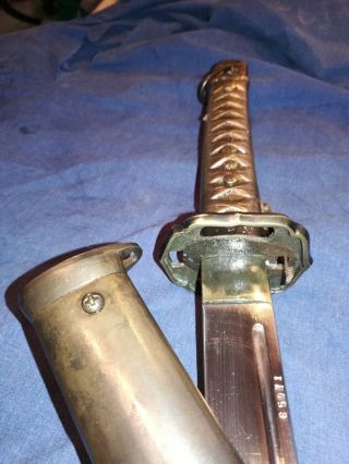 WW2 JAPANESE ARMY NCO WAR SWORD W/ MATCHING FACTORY NUMBER S ON BLADE & SCABORD 11
