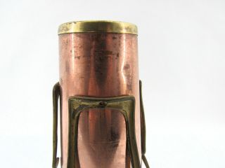 Unique C.  1910 Arts & Craft Copper Vase in Brass Holder 5