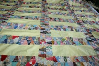 Vintage 1930 ' s 40 ' s Cotton Feedsack Fabric QUILT TOP 68 x 82 Hand Pieced Yellow 2