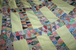 Vintage 1930 ' s 40 ' s Cotton Feedsack Fabric QUILT TOP 68 x 82 Hand Pieced Yellow 4