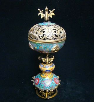 320mm Handmade Carving Statue Brass Cloisonne Enamel Incense Burners 02