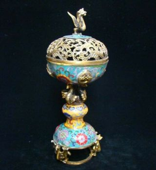 320mm Handmade Carving Statue Brass Cloisonne Enamel Incense Burners 02 7