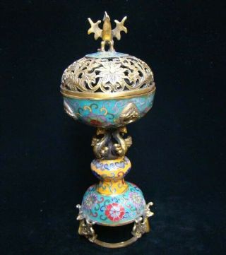 320mm Handmade Carving Statue Brass Cloisonne Enamel Incense Burners 02 8