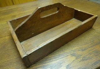 Antique Primitive Wood Caddy Divided Tote Tray Knife Box Hand Made - Old