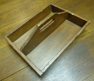 Antique Primitive WOOD CADDY DIVIDED TOTE TRAY KNIFE BOX Hand Made - Old 3