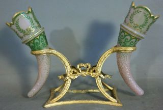 19thc Antique Victorian Gilt Bronze & Enamel Glass Cornucopia Bud Vase Epergne