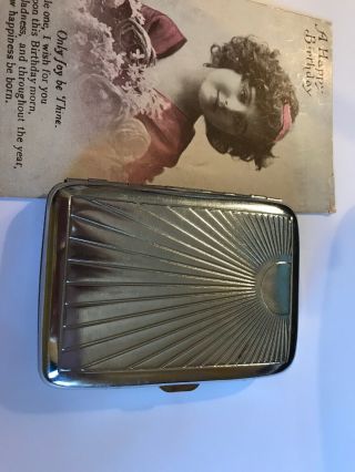 Vintage Art Deco Chrome Machine Turned Cigarette Case - Card Case Ex Cond