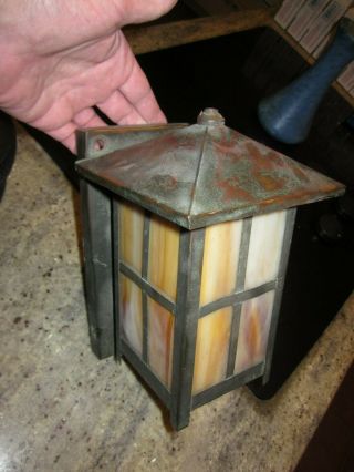 Antique Slag Glass Copper Light Fixture Mission Arts & Crafts Bungalow Porch