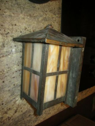 antique slag glass copper light fixture mission arts & crafts bungalow porch 2