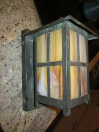 antique slag glass copper light fixture mission arts & crafts bungalow porch 3