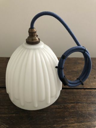 Antique Edwardian Art Deco Milk Glass Porch Lamp Pendant Light Moonstone Opaline