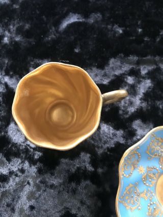 Antique Coalport Cup And Saucer Demitasse.  Stunning Light Blue And Gold 2