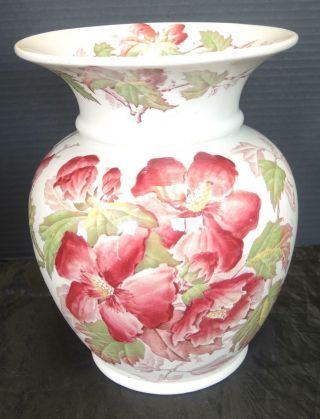 Stunning Antique Cauldon England Hibiscus Pottery 10 1/2 " Tall Vase