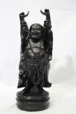 9 " Vintage Carved Asian Smiling Buddha Figure On Base,  Very Heavy