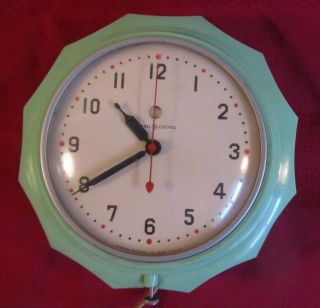 Vintage Retro Green Red Dot General Electric Ge Kitchen Wall Clock