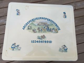 Antique Child ' s Porcelain/Enamel Top Table with Abc ' s Numbers and Noah ' s Ark 2
