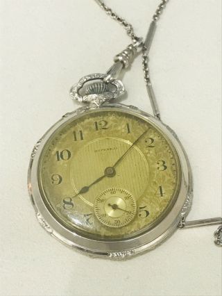 14k White Gold Case Howard & Co.  Boston 10s 21j Pocket Watch W/ Chain Sn 38014