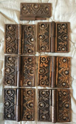 6 1/2 Vintage Cast Metal Antique Ornate Hinges Victorian 2.  5 " By 2.  5 " Decrotive