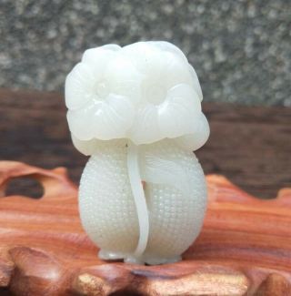 Natural Hetian Jade Hand - Carved Statue Fu Shou Melon Flower Exquisite Pendant