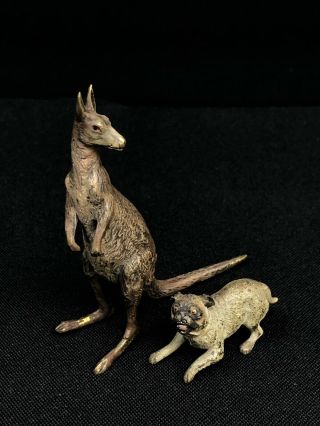 Antique Austrian Vienna Bronze Cold Painted Kangaroo & Dog