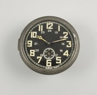 Rare Wwii Kienzle German Military 8 Day Clock – 24 Hour Black Dial – Runs Good