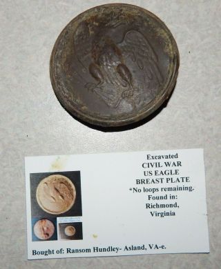 Dug Civil War Us Eagle Breast Plate Richmond Virginia Breastplate