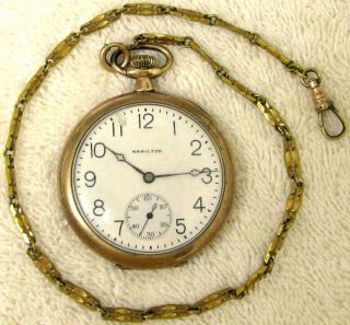 Ca 1921 Hamilton 17j 12s Of Model 1 Grade 910 Swing - Out Pocket Watch & Chain Th