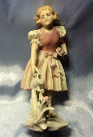 Vintage Art Deco Karl Ens Volkstedt Girl Watering Flowers Roses Figurine 2