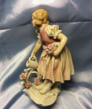 Vintage Art Deco Karl Ens Volkstedt Girl Watering Flowers Roses Figurine 3