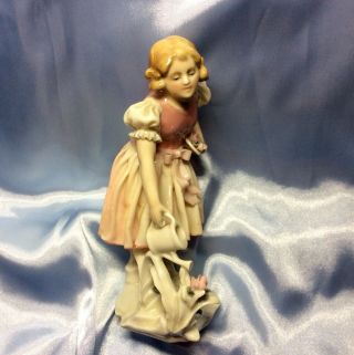 Vintage Art Deco Karl Ens Volkstedt Girl Watering Flowers Roses Figurine 8