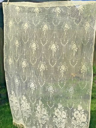 Antique Set Of 2 Different Lace Fringed Curtain Panels,  36 