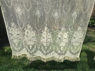 Antique Set Of 2 Different Lace Fringed Curtain Panels,  36 