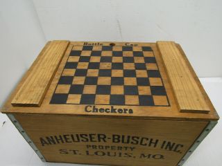 OLD WOOD ANHEUSER BUSH BEER MANCAVE BARWARE CHECKERS BOTTLE CAPS CRATE BOX 6