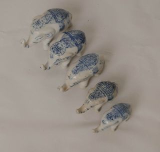 5 x Vintage Small Blue and White Ceramic Elephants 2
