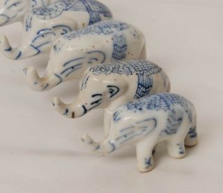 5 x Vintage Small Blue and White Ceramic Elephants 3