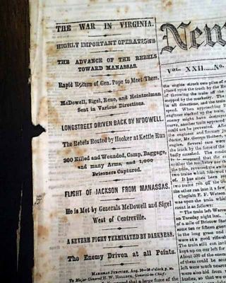 Battle Of Thoroughfare Gap & Second Bull Run Manassas 1862 Civil War Newspaper