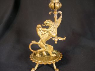 19th Century Gilt Bronze Ormolu Griffin Lion Candlestick