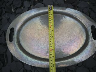 Vintage Art Deco Arts & Crafts Style Pewter Tray Oval Hammered Serving Drinks 5
