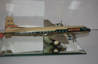 1960 ' s Rare United Airlines DC - 7c Mainliner Friction Tin Toy Plane N6702C Japan 2