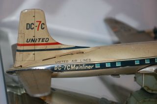 1960 ' s Rare United Airlines DC - 7c Mainliner Friction Tin Toy Plane N6702C Japan 3