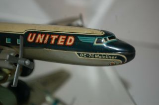 1960 ' s Rare United Airlines DC - 7c Mainliner Friction Tin Toy Plane N6702C Japan 4